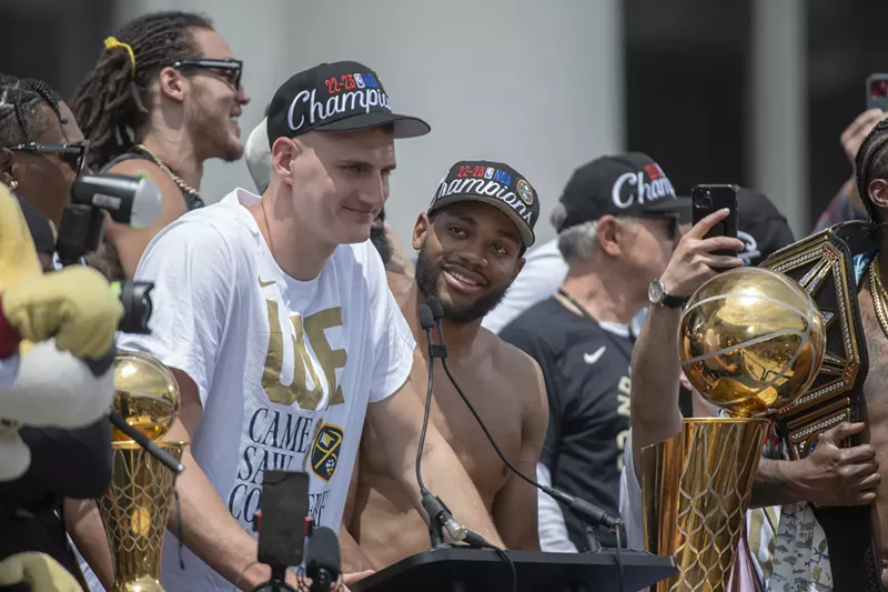 Image: Denver Nuggets players at the championship parade.