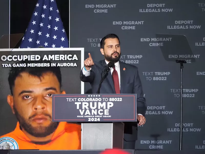 Image: Dave Williams speaks during a rally for Donald Trump on October 11, 2024, at the Gaylord Rockies Resort in Aurora.