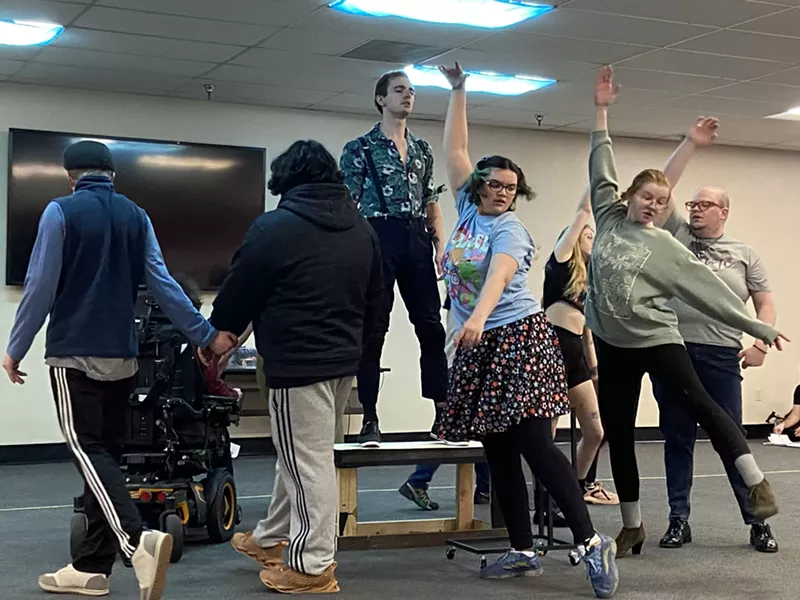 Image: A rehearsal photo from Phamaly's production of Spring Awakening song and dance number.