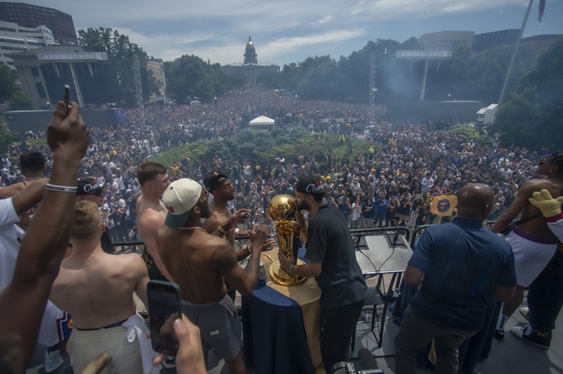 Fans got to see the Larry O'Brien trophy and hear the players speak at Civic Center Park.