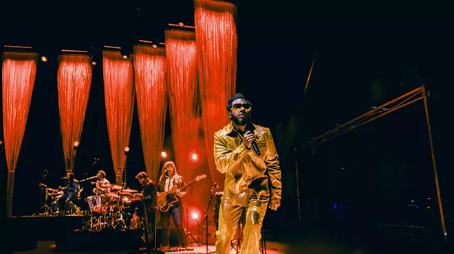 Leon Bridges performing on stage at Red Rocks for his The Leon Tour.