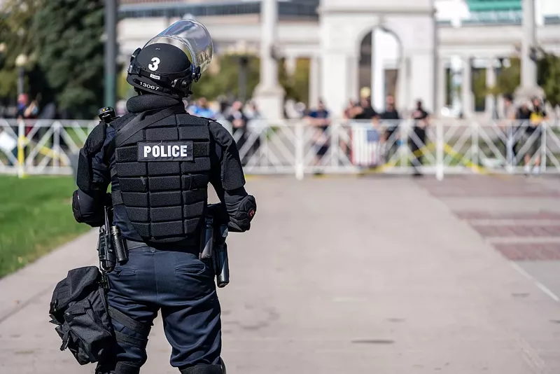 Image: Denver police were out in force on October 10, 2020.