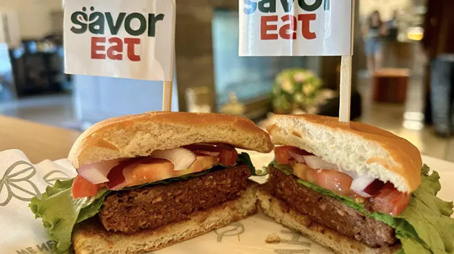 a plant-based burger cut in half