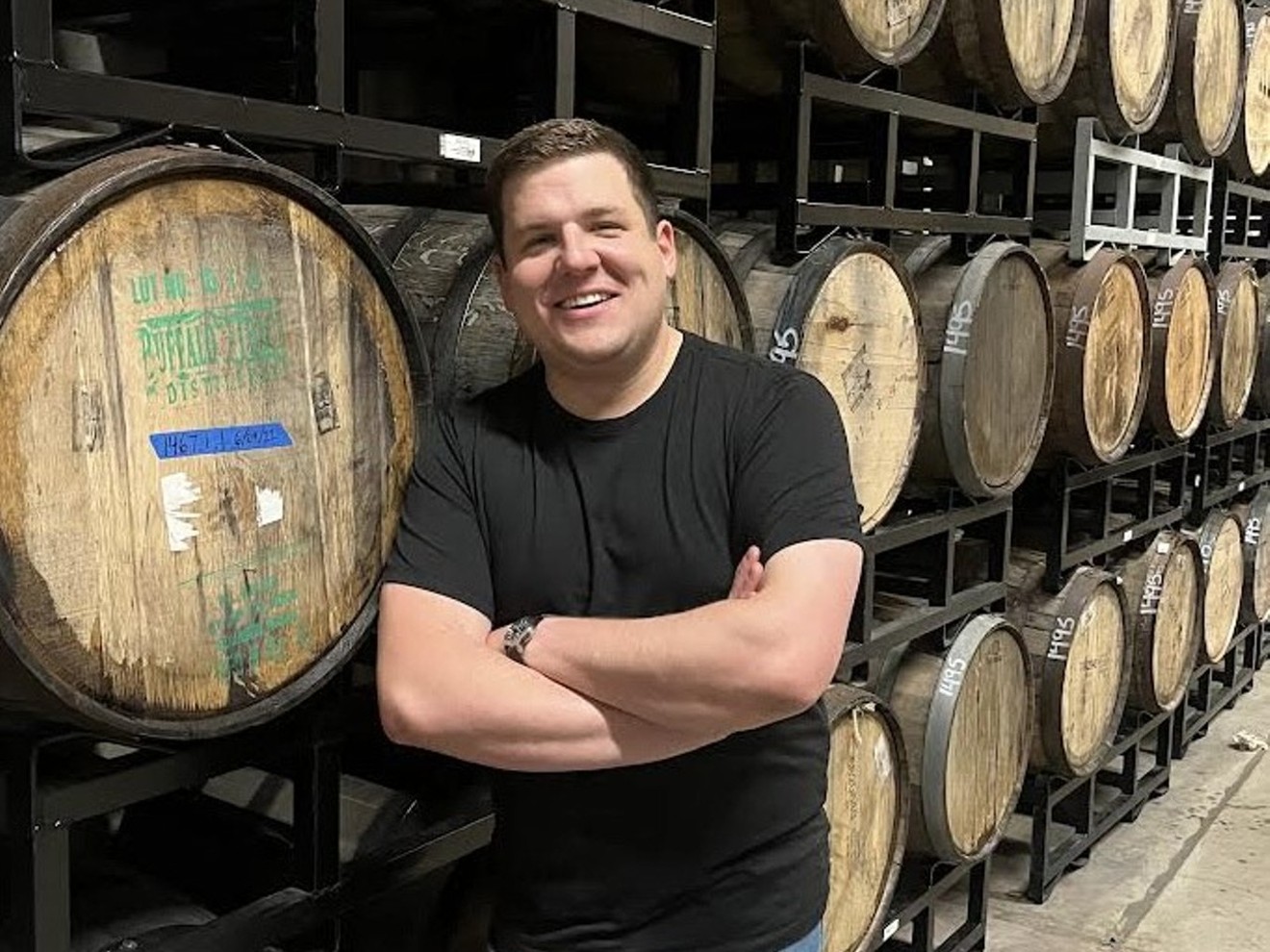 Patrick Combs in the barrel room at Acreage.