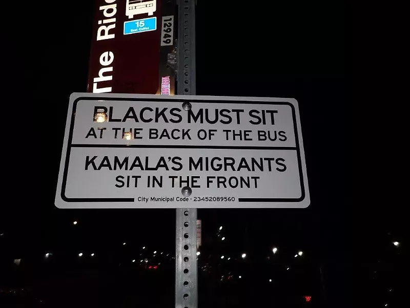 Image: racist sign at Denver bus stop