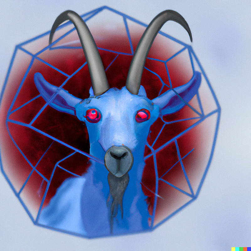 Image: mythical blue mountain goat sculpture