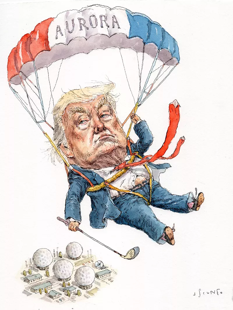Image: Trump parachuting with golf club