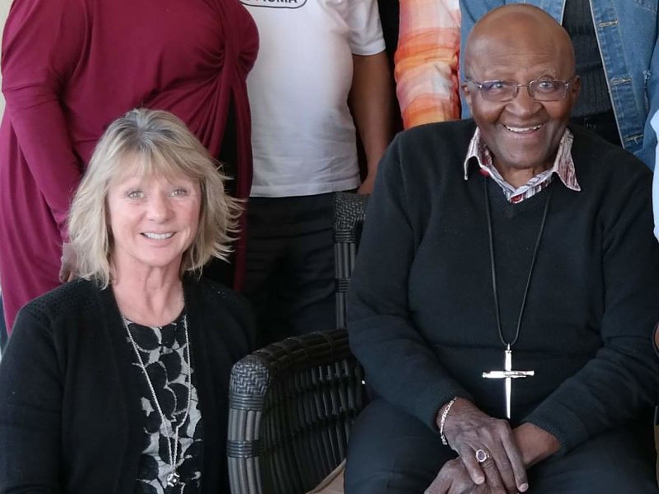 Dawn Gifford Engle with Desmond Tutu, the second Nobel Peace Prize winner to sign on with PeaceJam.