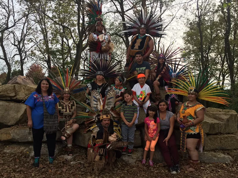 Image: Raul Tlaloc Chavez Portillo, top left, with Grupo Huitzilopochtli