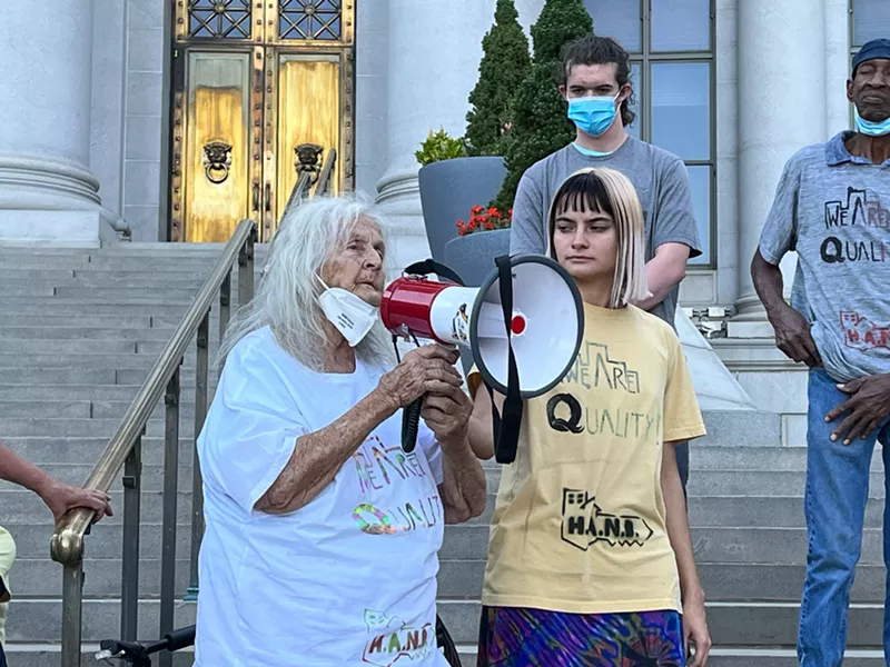 Image: Quality Inn residents, like Kyrie Autumn, are demanding a meeting with the city.
