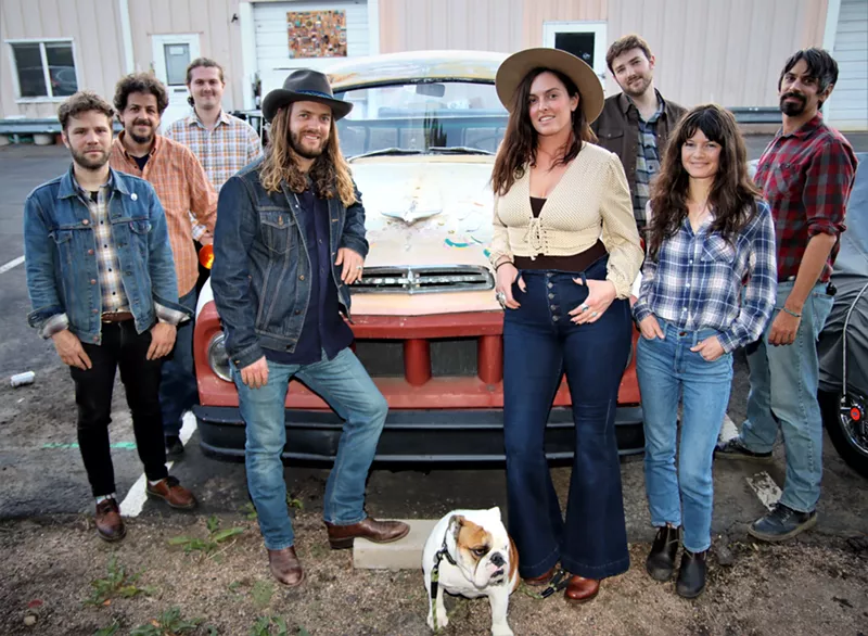 Image: Adam Perry (far right) has assembled Rolling Harvest, a Neil Young/Bob Dylan tribute band.