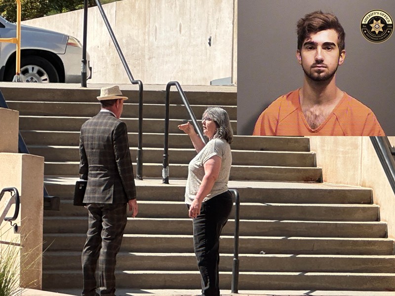 Glenn Braden's mother speaking with his attorney, Jeffery L. Weeden, after court Thursday.