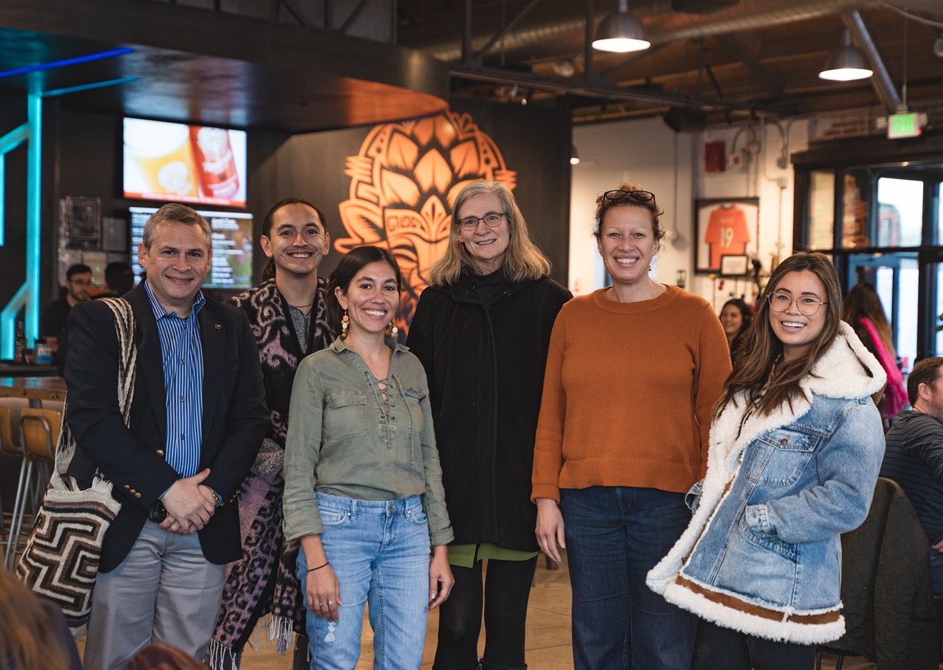 ShopBIPOC team members (from left to right) Antonio Soto, Kevin Hernandez, Sarah Rimmel, Michelle Sturm, Karen Bartlett, and Kanitha Snow at Raíces Brewing Company.