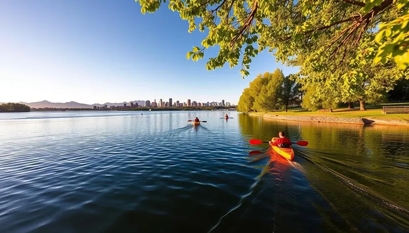 Image: lake with kayaks