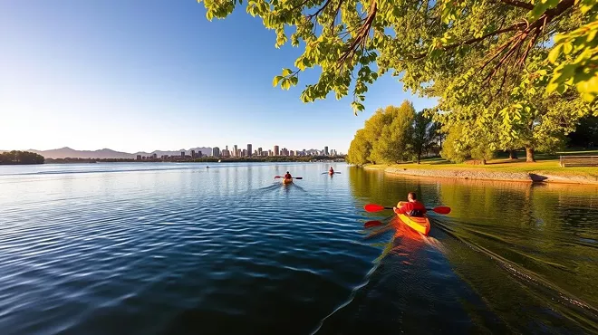 lake with kayaks