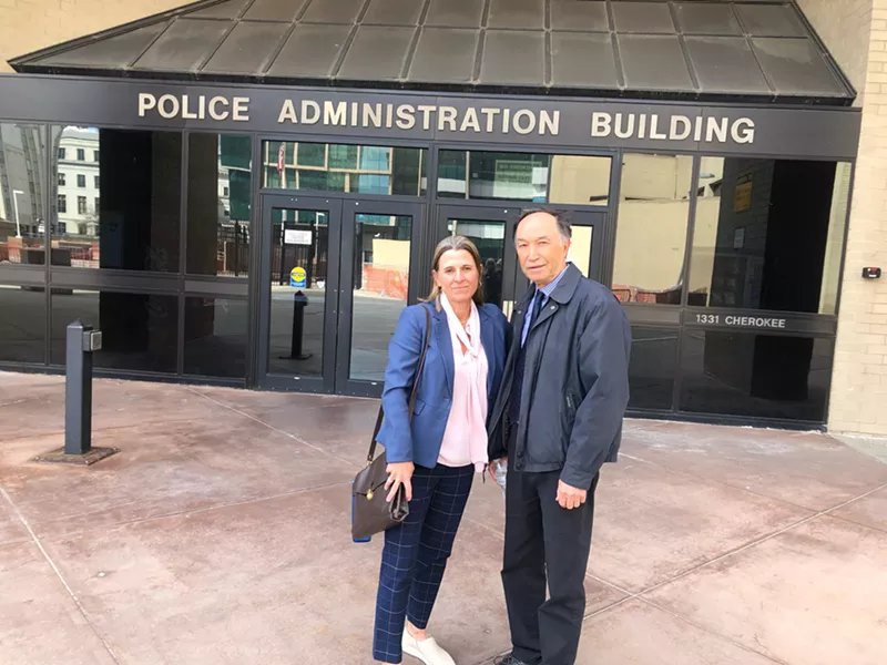Image: Arslan Guney was accompanied by his attorney, Hollynd Hoskins, when he turned himself in.