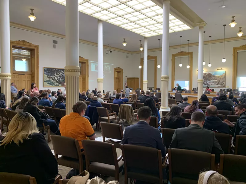 Image: A packed room for the committee hearing.