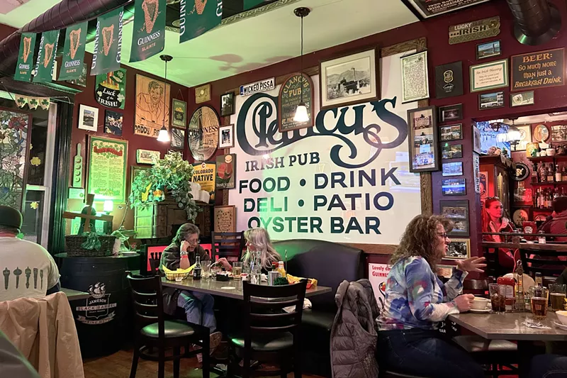Image: Bric-a-brac on the walls at Clancy's Irish Pub