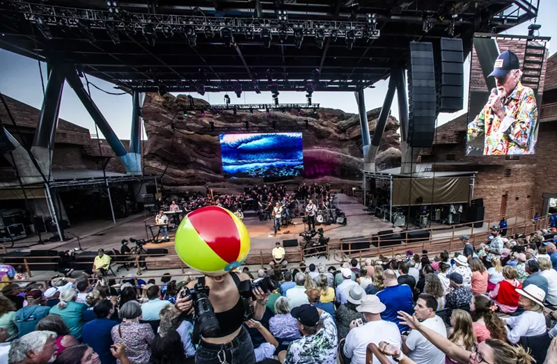 Image: the Beach Boys performing at Red Rocks in 2025