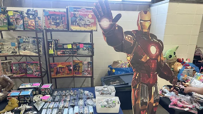 A table with iron man memorabilia
