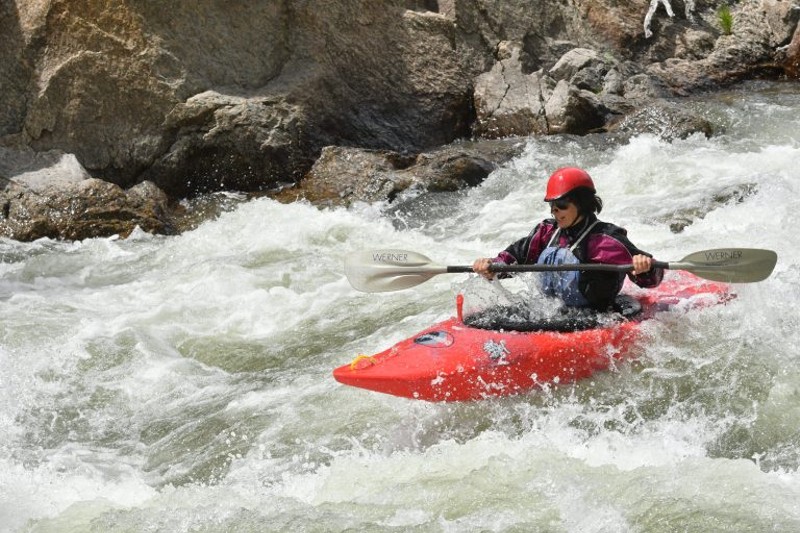 Stacy Gold kayaking Brown's Canyon of the Arkansas River by Salida.