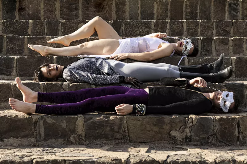 Image: Fallon Voorheis-Matthews (top), Cassidy Bacon (middle) and Reed Fox (bottom step) are resting up for Masque of the Goblin King this October.