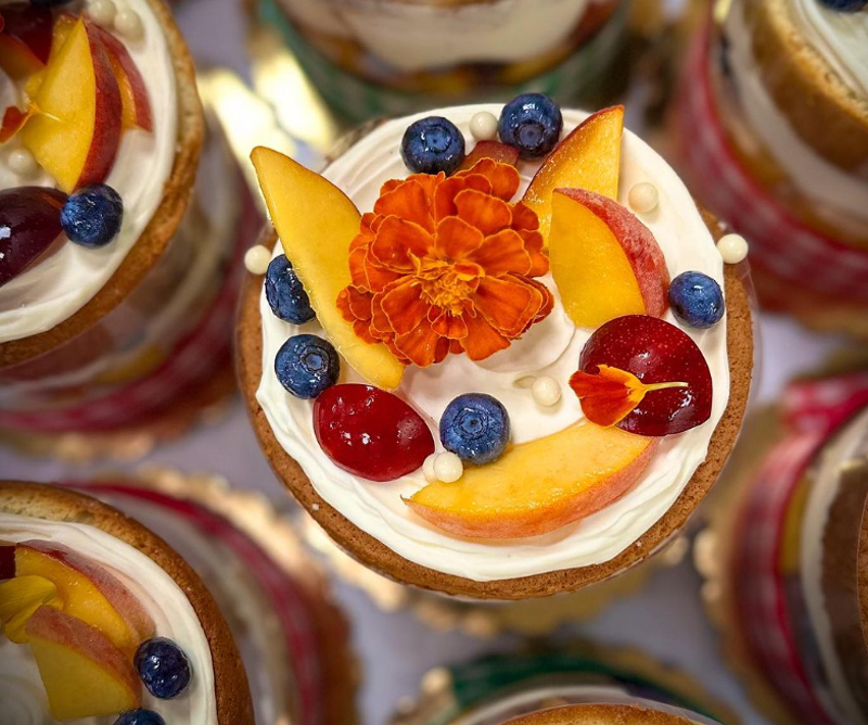 Image: a cake topped with fruit