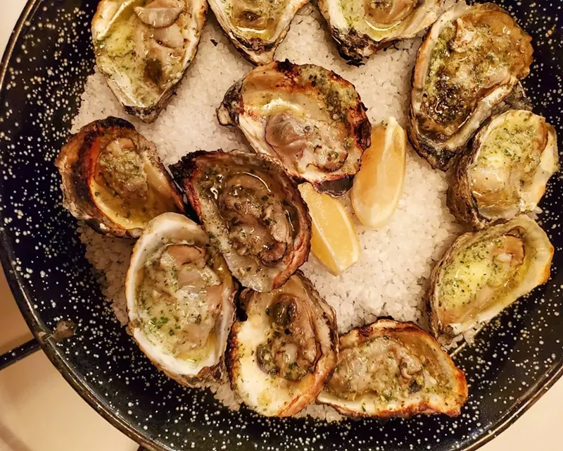 Image: platter of wood-fired oysters