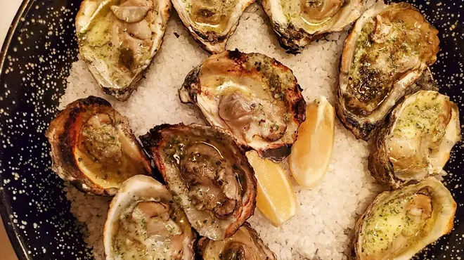 platter of wood-fired oysters