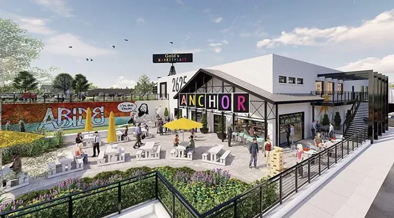 Image: a rendering of a patio outside of a building