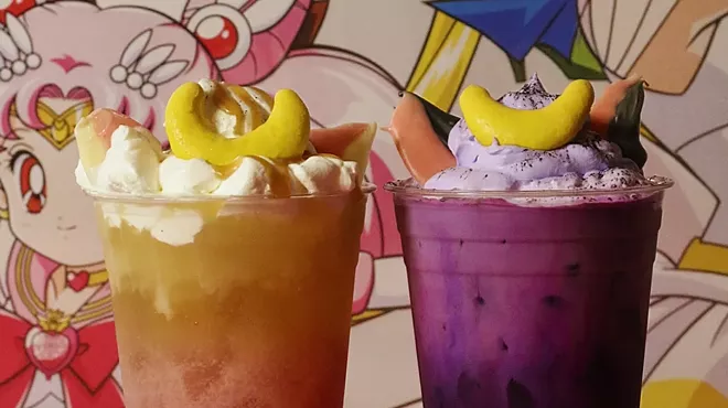 a pink drink and a purple drink