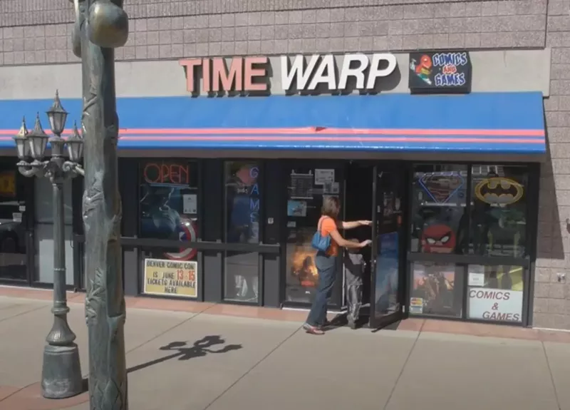 Image: outside of Time Warp comic store in Boulder Colorado