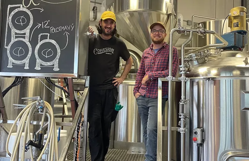 Image: Eric Larkin (left) and Caleb Michalke on brew day at Cohesion.