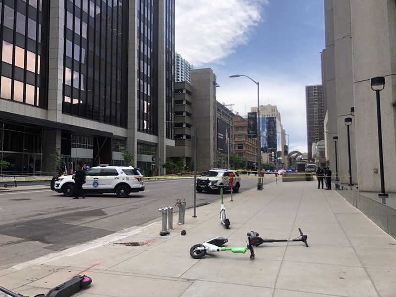 The scene of Thursday's shooting at 17th and Curtis in downtown Denver.