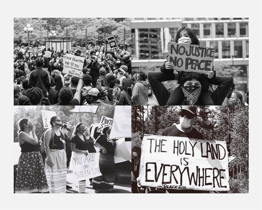 Protesters at the GOP 4th of July Celebration held on Lakota sacred lands without the permission of the Tribal government in Keystone, SD (July 3, 2020). - IMAGES BY JONATHAN AND LETISHIA KELLEY