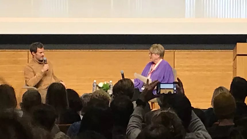 Jamie Dornan during a hilarious Q&A with Sheila K. O'Brien at the Denver Botanic Gardens. - PHOTO BY MICHAEL ROBERTS