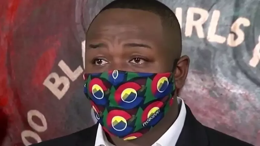 Tay Anderson at a late March press conference in which he denied sexual-assault allegations against him. - DENVER7 VIA YOUTUBE