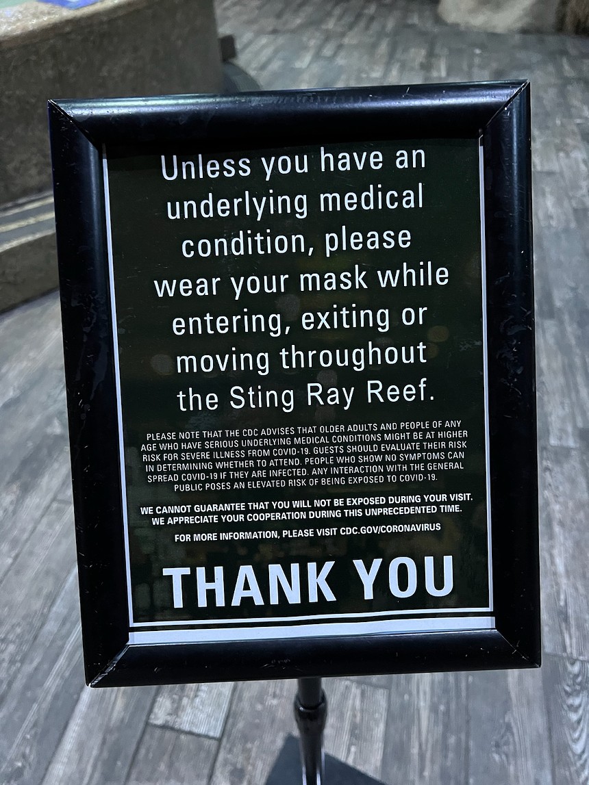 The sign that aquarium management placed at the stingray reef after requests from employees. - AQUARIUM EMPLOYEE