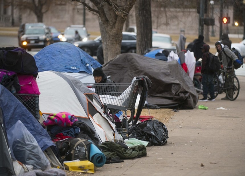 This encampment by the Colorado Capitol was swept in early 2020. - EVAN SEMON