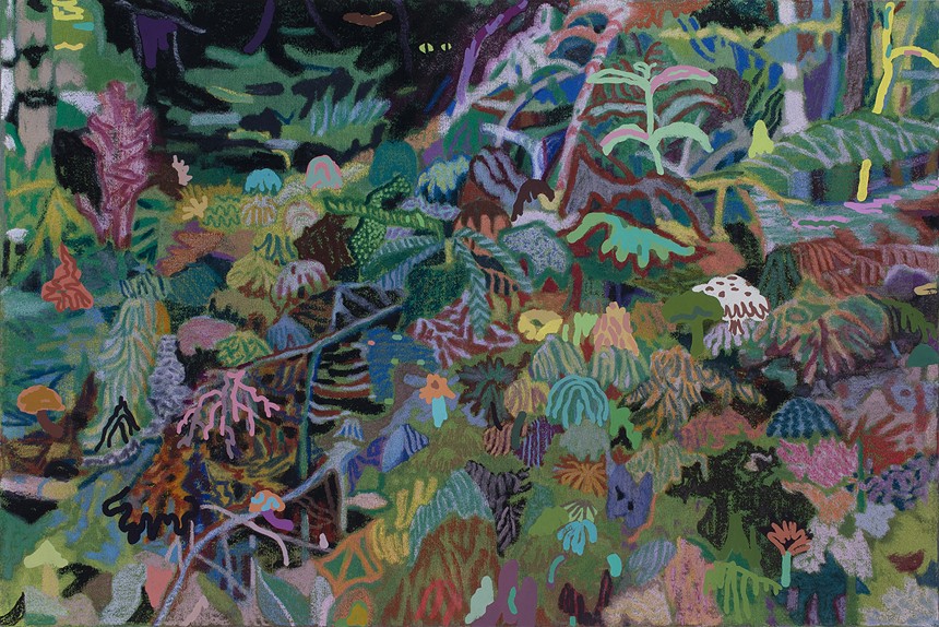 Leon Benn, “Sleepy Forest,” oil and fabric dye on linen. - LEON BENN, DAVID B. SMITH GALLERY