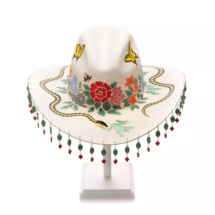Shea Bishop, “Garden Variety Cowboy,” 2021, ceramic, underglaze and silver. - SHEA BISHOP, VISIONS WEST CONTEMPORARY