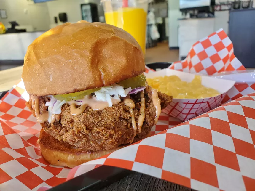 Slammin Chicken's take on the spicy fried chicken sandwich packs a lot of heat.  - MOLLY MARTIN