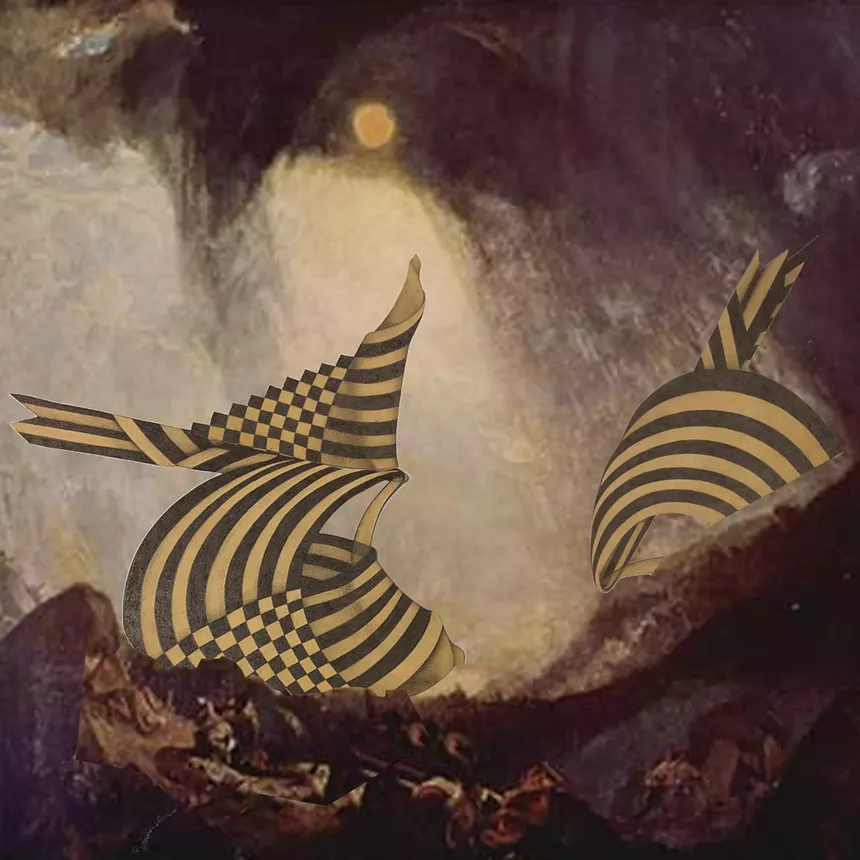 Alli Lemon, digital collage of JMW Turner’s "Snow Storm - Hannibal And His Army Crossing The Alps" and drawn imagery, 2021. - ALLI LEMON
