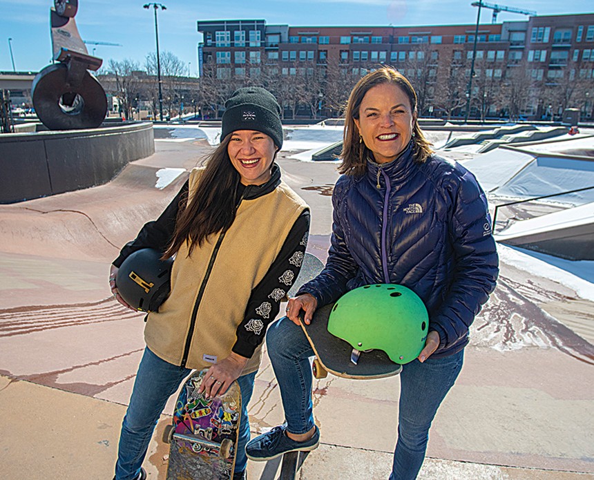 Kaily Blackburn (left) and Kendra Black at the iconic Denver Skatepark. - EVAN SEMÓN