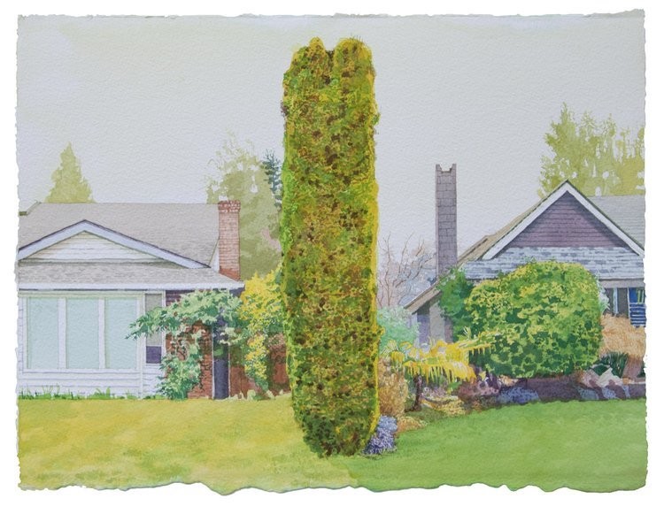 Daniel Granitto, “Right Down the Center (Hedge),” 2021, watercolor on paper. - COURTESY OF BELL PROJECTS
