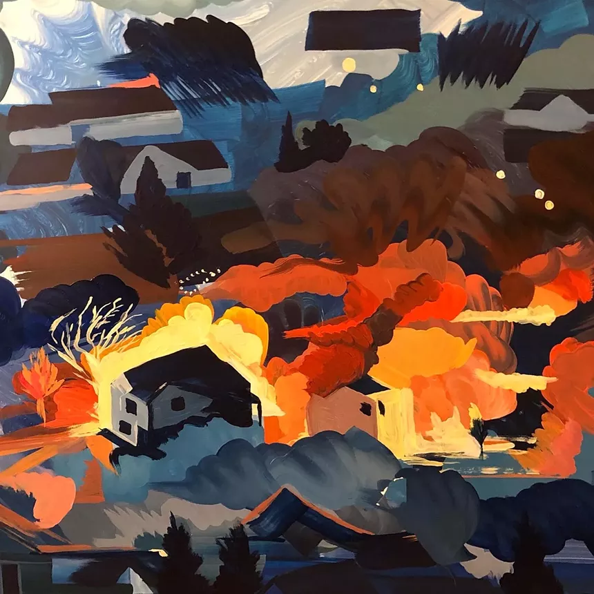Alexander Richard Wilson, "Kruger Rock Fire 2, in Phthalo," 2022, acrylic and flashe on yupo. - ALEXANDER RICHARD WILSON