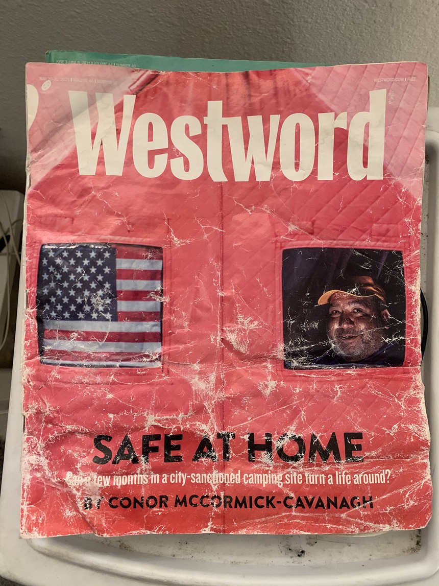 Mark Montes has been proudly displaying the Westword cover that featured his face. - CONOR MCCORMICK-CAVANAGH