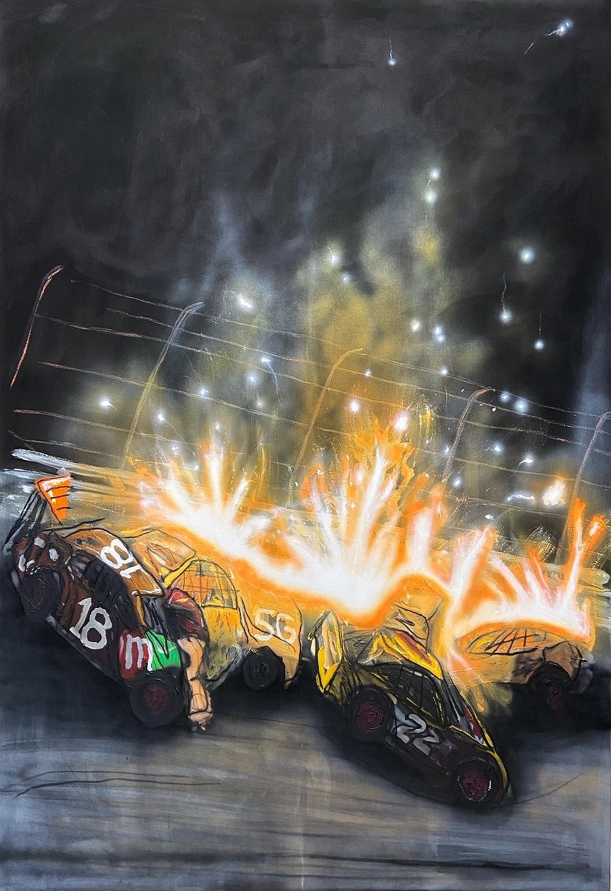 Matt Tripodi, “No One Hurt,” acrylic, China marker, crayon, spray paint on canvas. - MATT TRIPODI