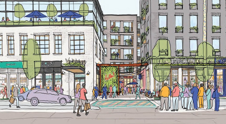 As seen in this conceptual painting, Larimer and Lawrence streets could get a makeover. - COURTESY OF SARAH CULLEN