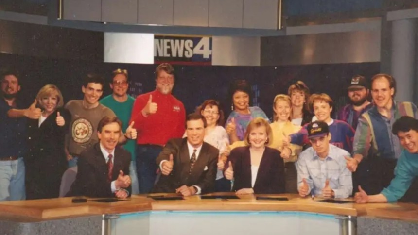 Jim Benemann, center, with the CBS4 Denver news crew in 1994, shortly before leaving for a stint at KGW in Portland, Oregon. - CBS4 DENVER